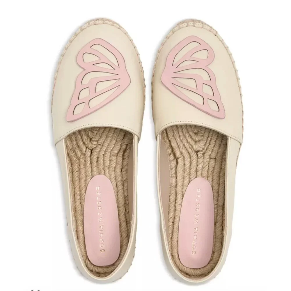 Sophia Webster Leather Butterfly Espadrilles Heirloom Rose Cream Sz.39.5 EU